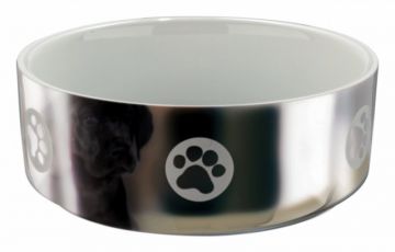 Keramická miska pro psy s packami 0,8 l/15 cm stříbrno/bílá
