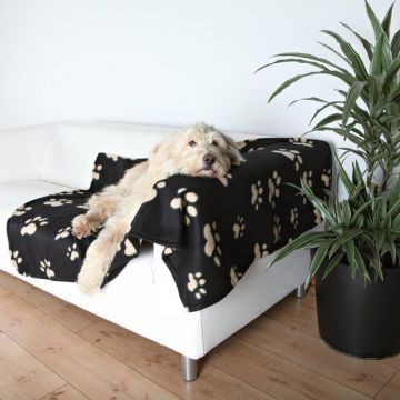 Flísová deka BARNEY 150x100cm, - černá s béžovými tlapkami