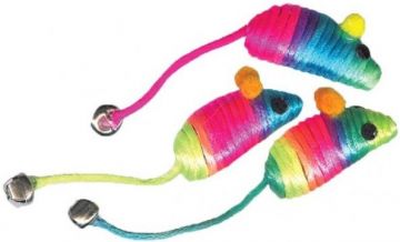 Hračka kočka Myška 5cm rainbow s rolničkou/3ks