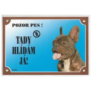Barevná cedulka Pozor pes, Francouzský buldoček tmavý