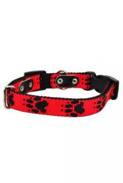 Obojek nylon Červený s tlapkami 30-50cm/20mm
