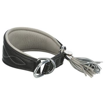 Kožený obojek ACTIVE Comfort pro chrty, XS: 21-26cm/40mm, černá/šedá