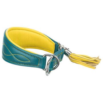 Kožený obojek ACTIVE Comfort pro chrty, XS: 21-26cm/40mm, petrolejová/žlutá