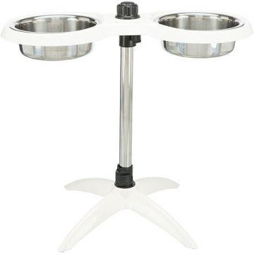 Psí bar, nastavitelný do 54cm, melamin/nerez. misky 2x 1.6l/o21 cm, bílá