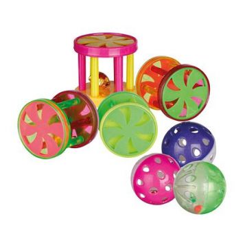 Plastový míček/klec s rolničkou 4,5cm/4cm dóza 60ks