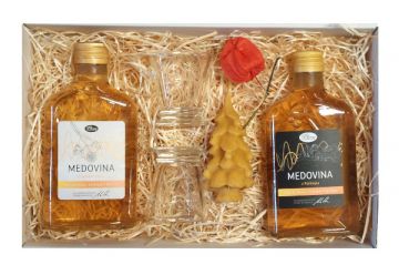 Dárek se skleničky s přírodní a lipovou medovinou