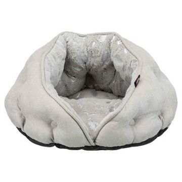 Plyšová jeskyně Feather 50 x 45 cm šedá/stříbrná