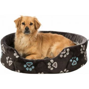 Oválný pelech JIMMY 65 x 55 cm šedý s tlapkami