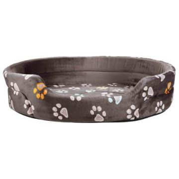 Oválný pelech JIMMY 85 x 75 cm šedý s tlapkami