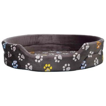 Oválný pelech JIMMY 95 x 85 cm šedý s tlapkami