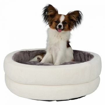 Kulatý pelíšek LEVI s polštářem plyšový 45 cm krémovo/šedý