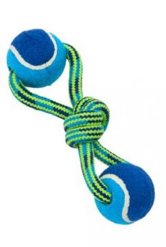 Hračka pes BUSTER Smyčka s tenisáky Double modr/z 18cm