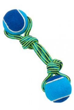 Hračka pes BUSTER Smyčka s tenisáky Double modr/z 23cm