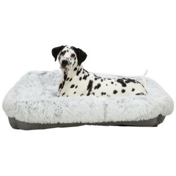 Obdelníkový pelech HARVEY, 80 x 65 cm, dlouhovlasý plyš/semiš, šedá