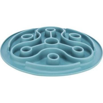 Protihltací talíř Slow feeding TRIANGL, k pomalému krmení, TPE, o 28 cm, modrá
