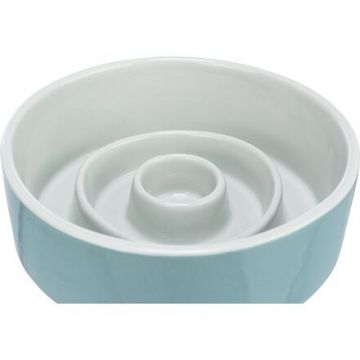 Keramická miska k pomalému krmení, kruhy, 0,9l / 17 cm, šedomodrá