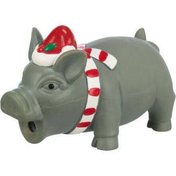 Xmas PIG - vánoční latexové prasátko, 16 cm, výplň polyester, šedá