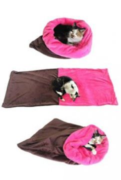 Spací pytel 3v1 tm.hnědá/tm.růžová XL kočka k.27