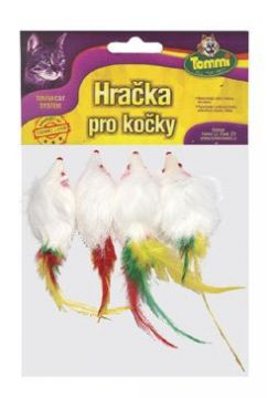 Hračka kočka Myš malá s peříčkem 5cm 4ks