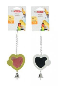 Hračka pro ptáky zrcátko srdce plast